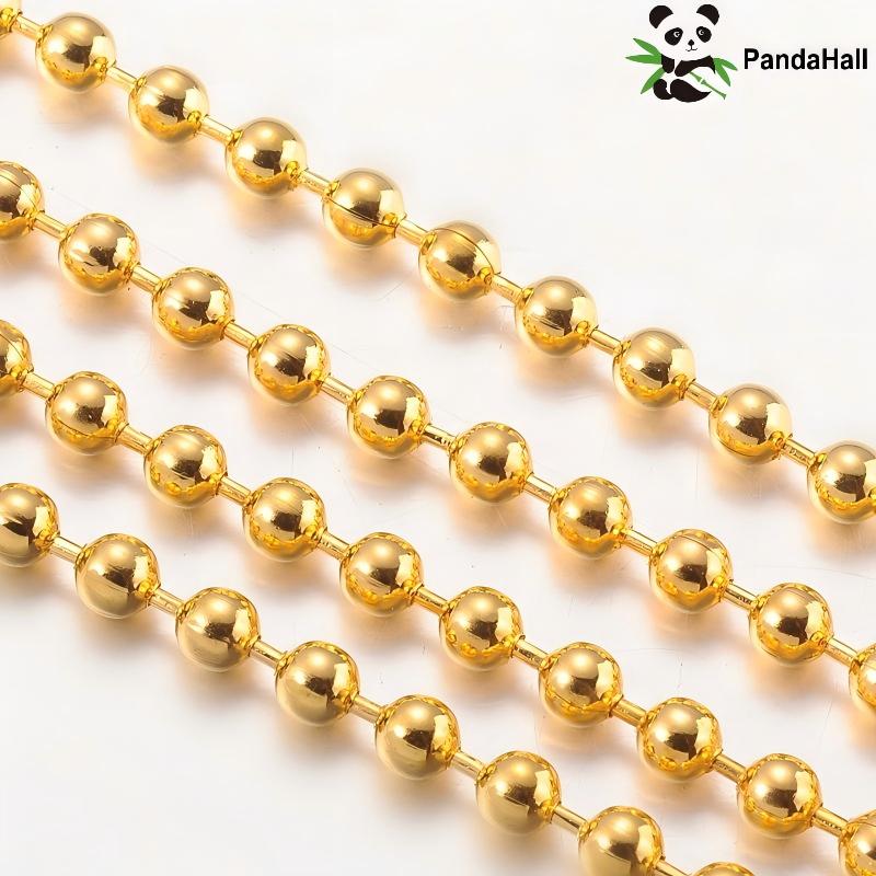 Diy Automation - PandaHall 50m/ロール はんだ付け鉄球チェーン、金色3.2mmビーズ付きスプール、DIYネックレス、ブレスレット、ジュエリー製作、工芸用