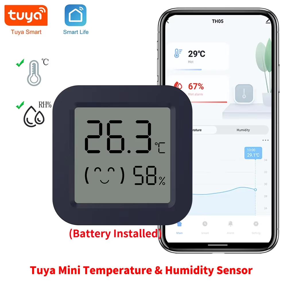 Temperature Humidity Sensor - ミニスマート温度計湿度計温度湿度センサーアプリリモコンBTワイヤレスTuya Smart Lifeと連携